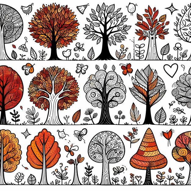 Photo a collection of trees and leaves from the book of the book trees outline