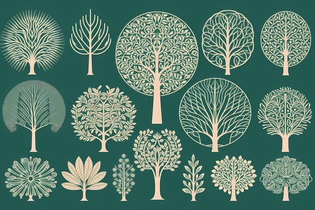 a collection of trees and plants vector art illustration