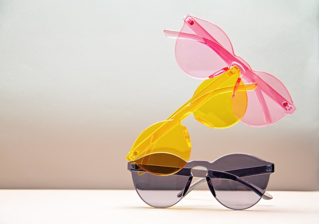 Collection of trendy colorful transparant sunglasses