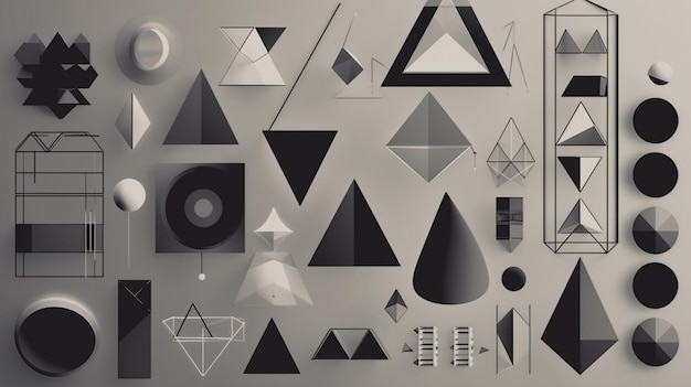 Коллекция треугольников разных форм и размеров.