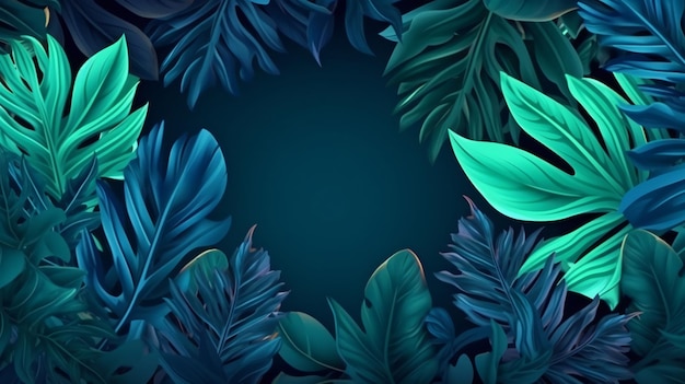 collection of tropical leaves foliage plant in blue