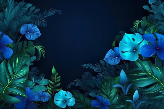 Коллекция тропических лиственных растений в синем цвете