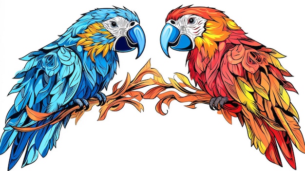 Collection of two stylized macaw ara parrots