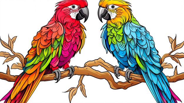 Collection of two stylized macaw ara parrots