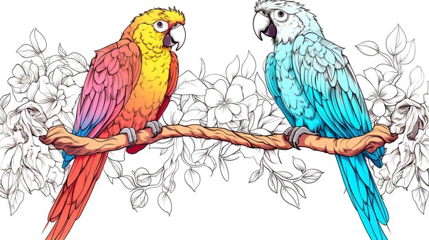 Collection of two stylized macaw ara parrots