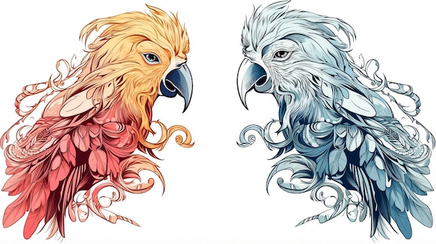 Collection of two stylized macaw ara parrots