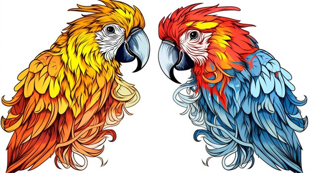 Collection of two stylized macaw ara parrots