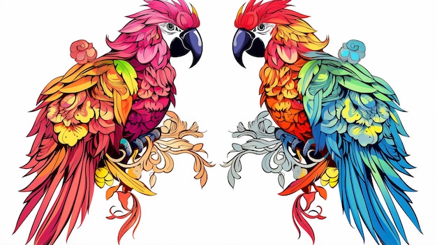 Коллекция двух стилизованных попугаев ара ара