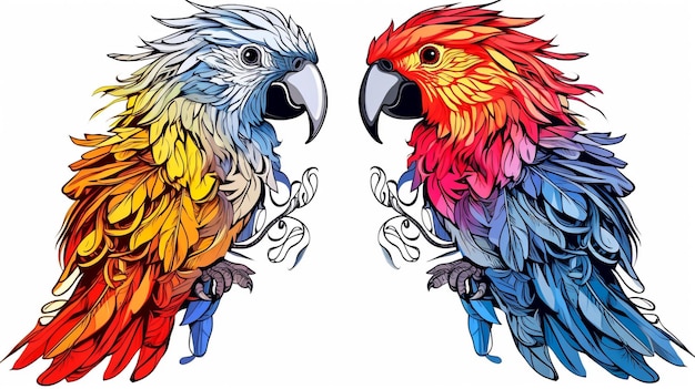 Collection of two stylized macaw ara parrots