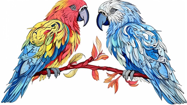 Collection of two stylized macaw ara parrots