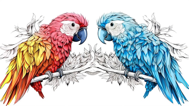 Collection of two stylized macaw ara parrots