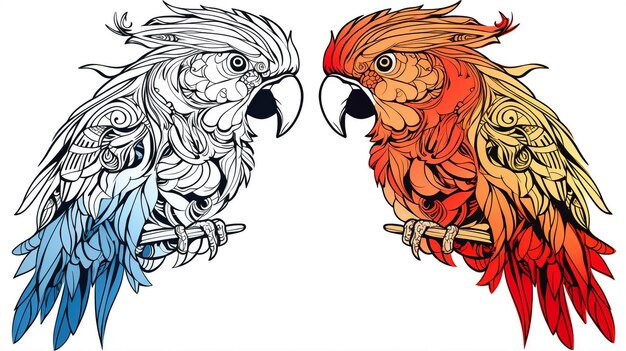 Collection of two stylized macaw ara parrots