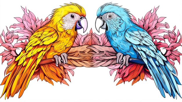 두 개의 양식화된 잉꼬 아라 앵무새 컬렉션