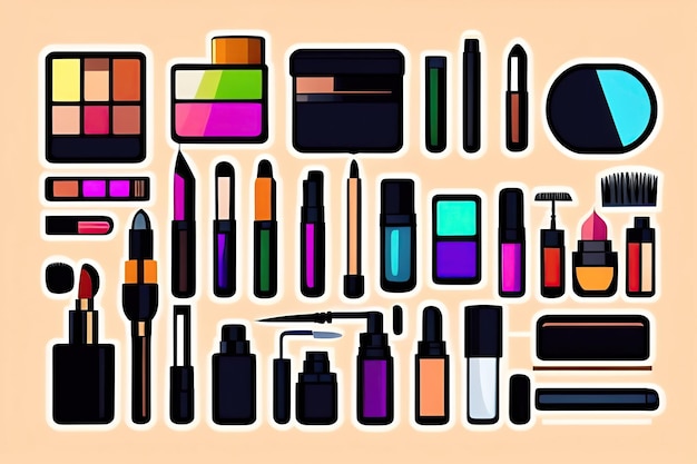 a collection of various cosmetics including a bottle of lotion.