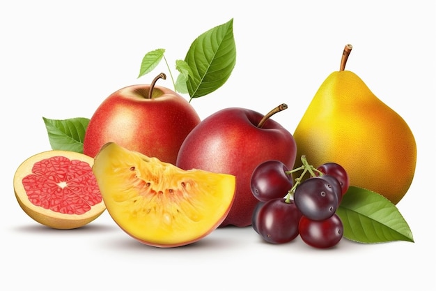 Collection of various fruits on white background