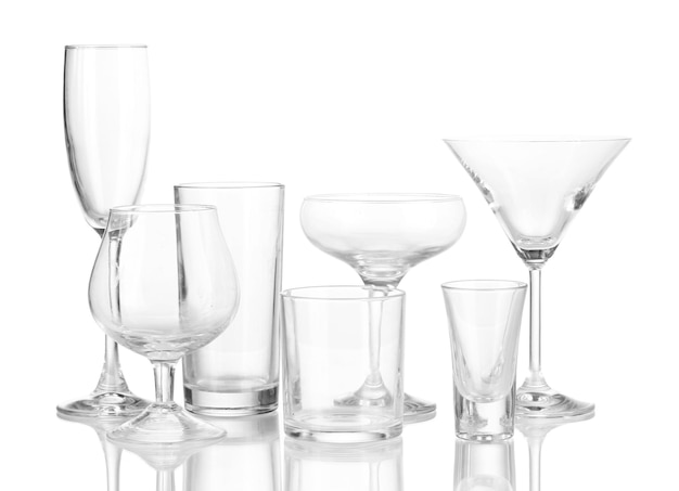 Collection of various glasses isolated on white