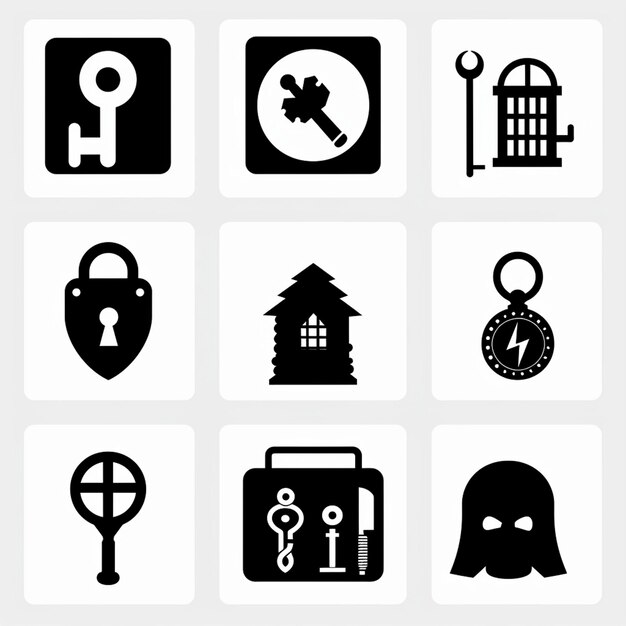 Photo a collection of various icons including a keychain key and key