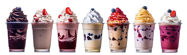 Collection of various milkshakes isolated on transparent background