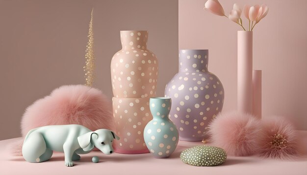 a collection of vases with a elephant and a blue elephant