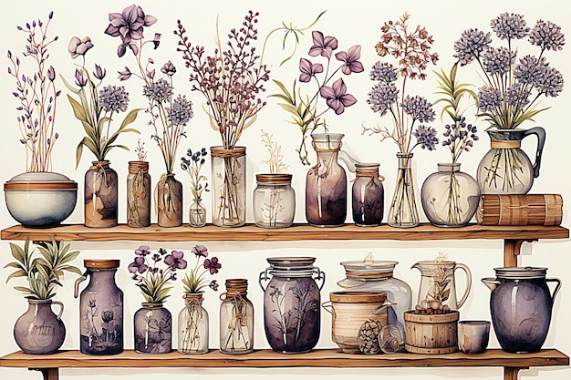 A collection of vases with flowers and vases