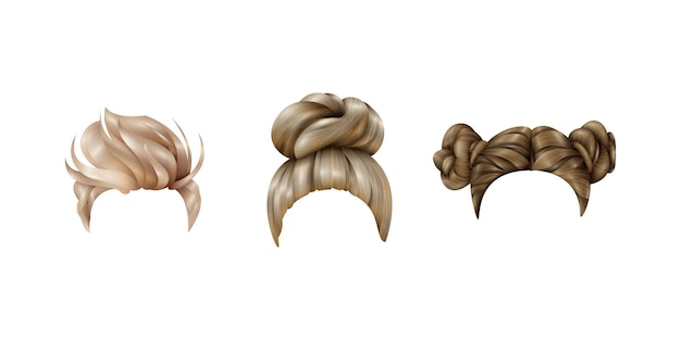 collection of vector illustrations of woman hair styling samples for beauty and fashion design