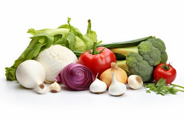 Collection vegetables isolated white background