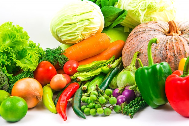 Collection vegetables isolated white background