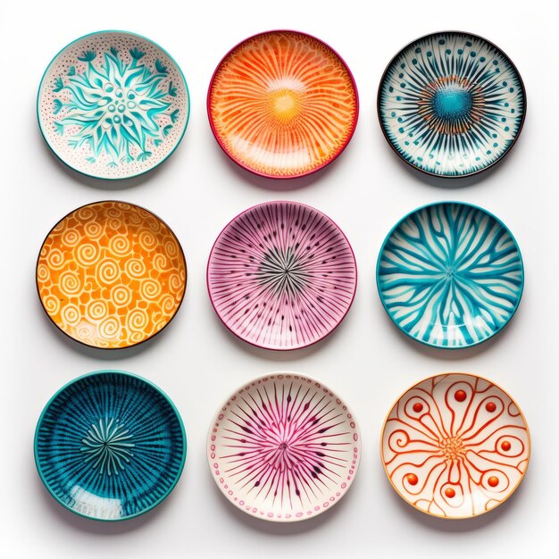 Collection of Vibrant Ceramic Plates with Artistic Patterns