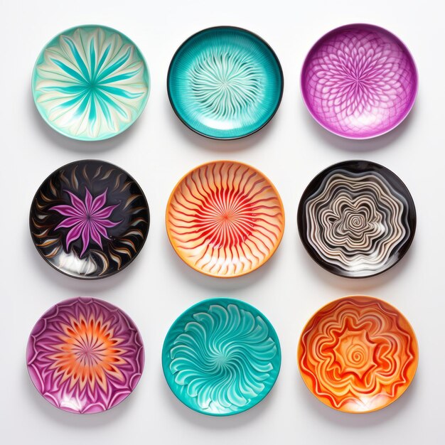 Collection of Vibrant Ceramic Plates with Artistic Patterns
