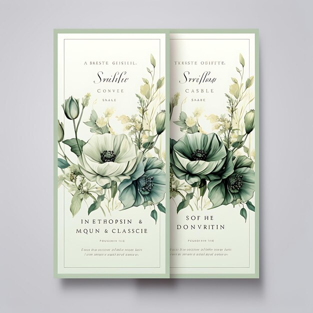 Foto collezione vintage botanical wedding invitation card scalloped shape pa illustrazione idea design