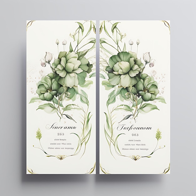 Foto collezione vintage botanical wedding invitation card scalloped shape pa illustrazione idea design