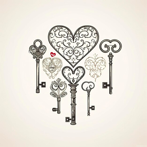 A collection of vintage keys forming the shape of a heart