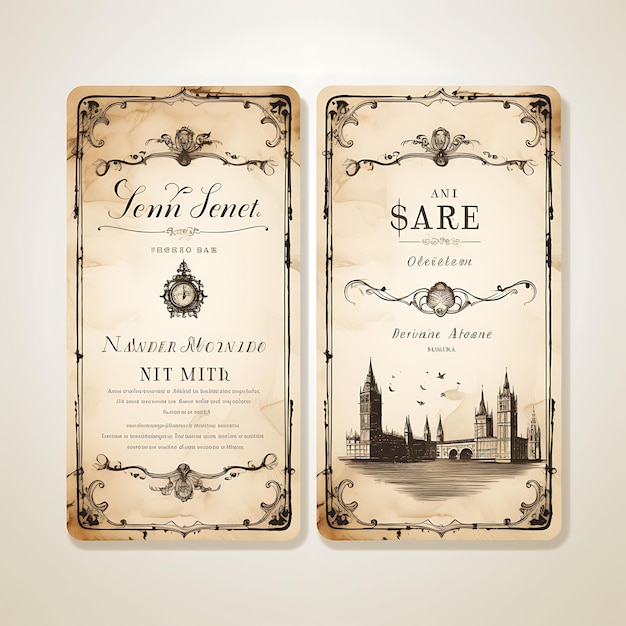 Photo collection vintage postcard style wedding invitation card rectangular s illustration idea design