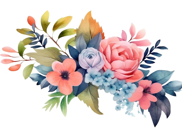 Collection of watercolor flower floral natural elements on transparent background AI generated