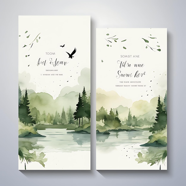 Collection Watercolor Landscape Wedding Invitation Card Rectangular Sha illustration idea design