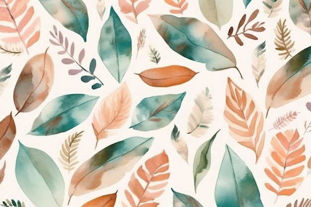 A collection of watercolor leaves and plants.