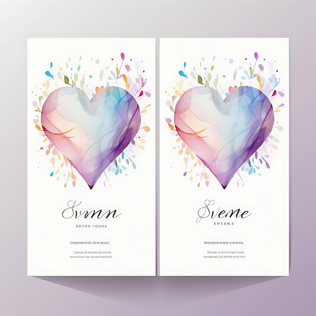Collection Watercolor Splash Wedding Invitation Card Heart Shape Linen illustration idea design