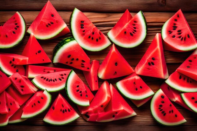 A collection of watermelon on a wooden board