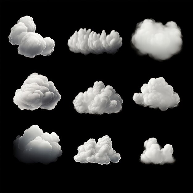 Photo collection of white cloud on black background