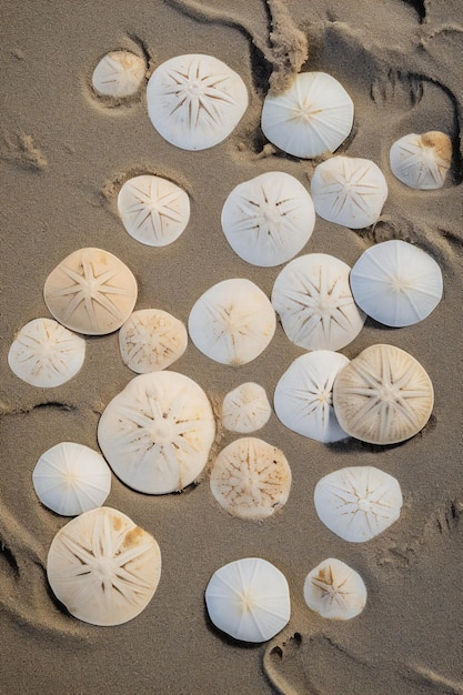 A collection of white shells on a beach