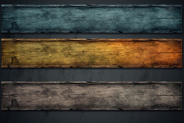 Collection of wooden banners with old wood texture in various colors