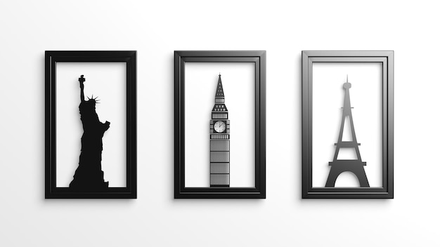 Collection of worlds most famous landmarks in frames