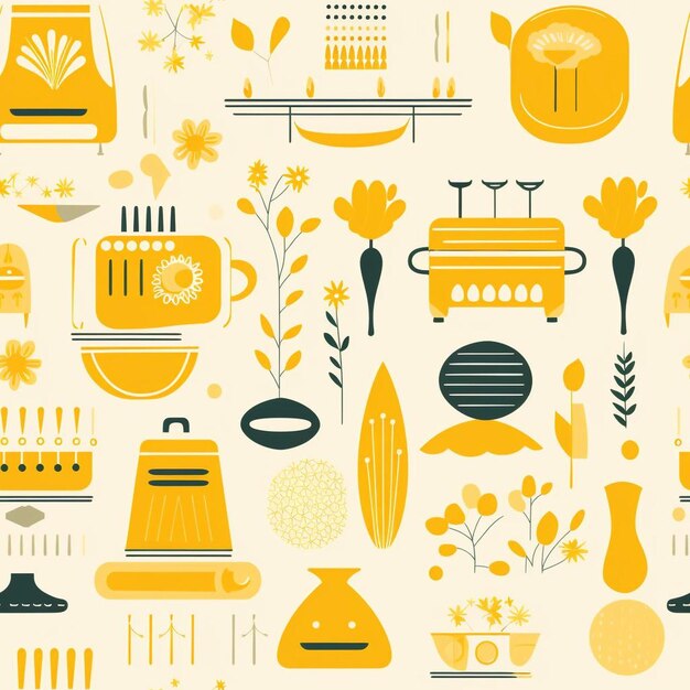 Photo a collection of yellow and green illustrations with a yellow background.