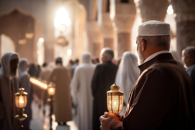 聖モスクでのアラブイスラム教徒の集団礼拝 集団礼拝と団結AI