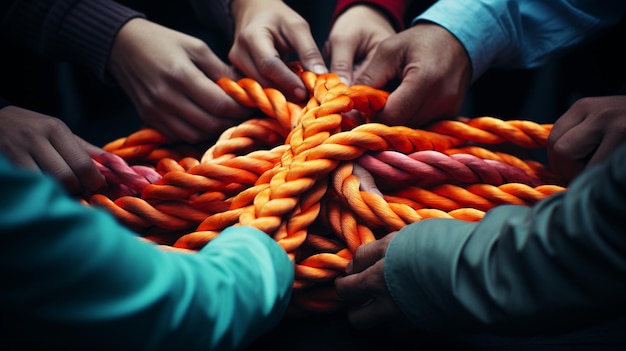 Collective Effort Integration and Unity with teamwork concept as a business ropes connected together Generative Ai