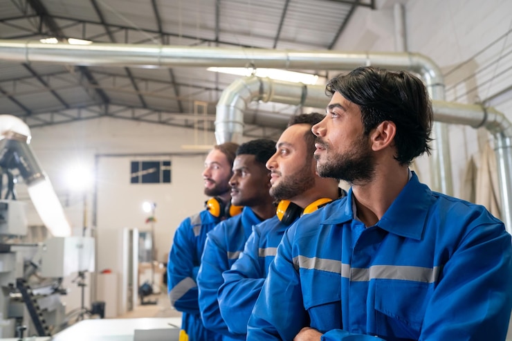 Collega's die werken bij meubelfabriek