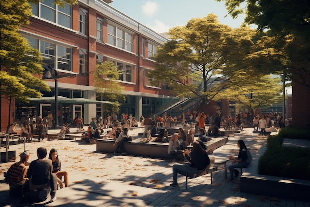 Photo a college campus courtyard with students relaxing 00090 02