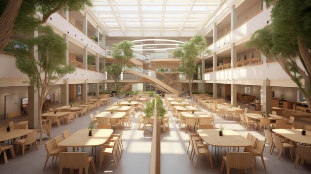 College campus with a sustainable dining hall Created with Generative AI technology