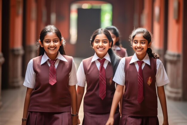 College girls group at college campus