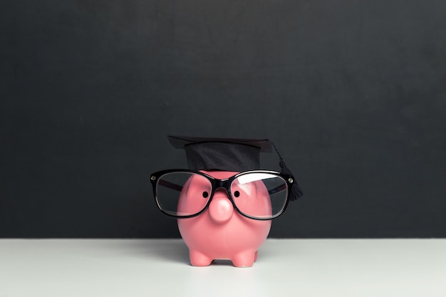 College graduate student diploma piggy bank